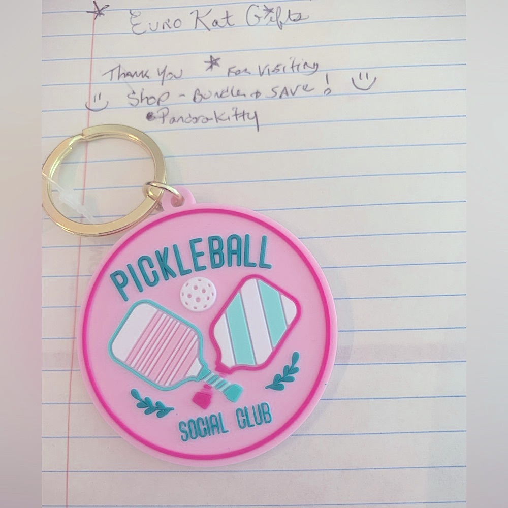 Trending Pickleball Keychain Pink Gold Key Ring Game Day Accessory Gift NEW